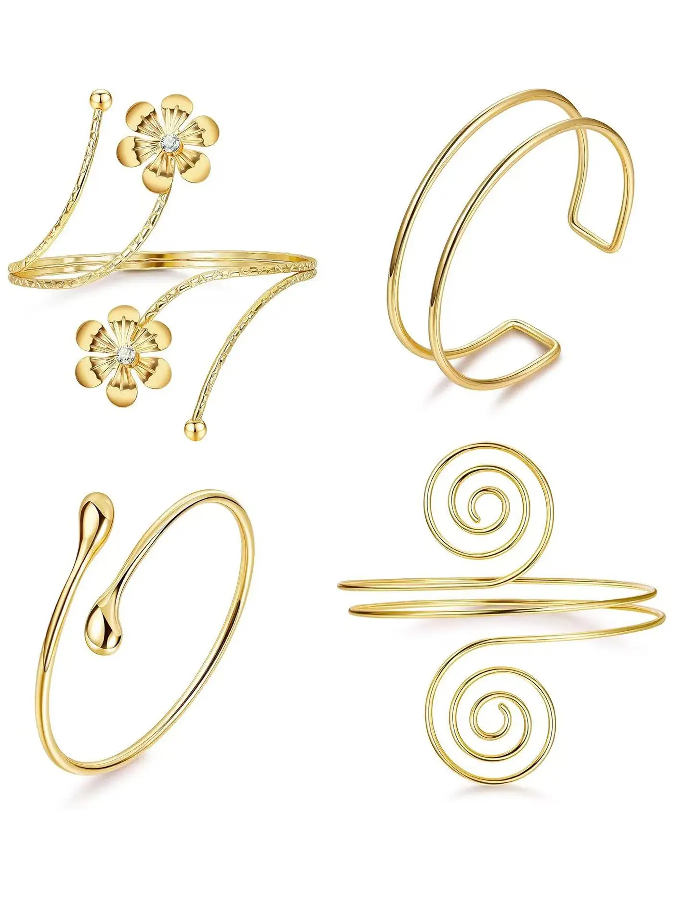 Women's Minimalist Adjustable Upper Arm Cuffs, Coiled Armband Set Bangles, Perfect for Everyday Wear, Stylish Accessory, Elegant Jewelry