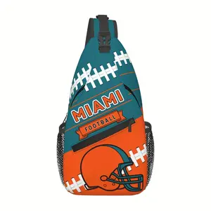 Large Crossbody Backpack  Miami Football Graphic - Turquoise & Orange Football Field Design, Heavy-Duty Machine-Washable Polyester Bag  Zipper Closure & Adjustable Strap - Spacious Chest Pack for Travel, Hiking, Sports, Gaming Fans - Unisex with