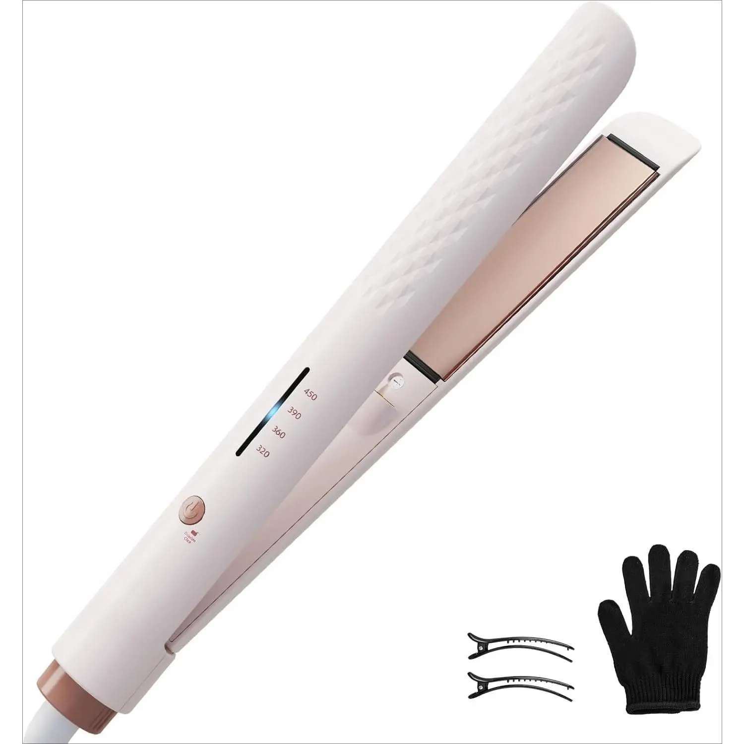 Hair Straightener, 110-240V Global Travel Hair Straighteners for Women, 15s Fast Heating, Professional Negative Ion Flat Iron, Temp Memory, 320℉-450℉, Auto-Off, with Glove and Clips, Gift, Pink