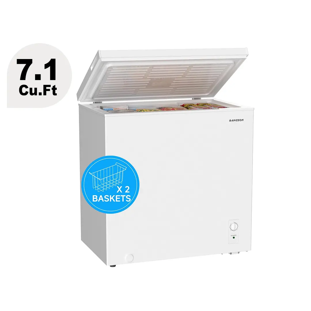 BANGSON 7.1 Cu.Ft Chest Freezer With Removable Basket, Deep Freezer with Adjustable Thermostat, Top Open Door Freezer with Removable Basket, Quiet Operation, Ideal for Kitchen/Apartment/Office, Gift Idea, Christmas Gift