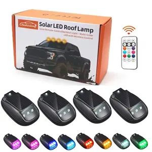 Solar Car Roof RGB Flashing Light Strip, Remote Control, Wireless No Drilling LED Truck Pickup Warning Light, Camping Night Visibility