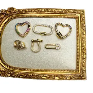 Carabiners to Add and Remove Charms for Any Necklace or Bracelet with Heart Design and Sparkling Stones