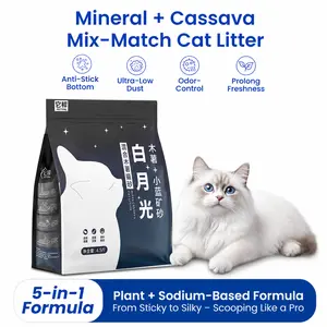 TaBond 5-in-1 Formula Premium Cassava Mineral Mixed Cat Litter (5LB each pack), Extra Strong Clumping, Non-sticking Formula, Dust Free, Odour Control and Antibacterial Cat Litter, Suitable for Kittens/Sensitive Cats