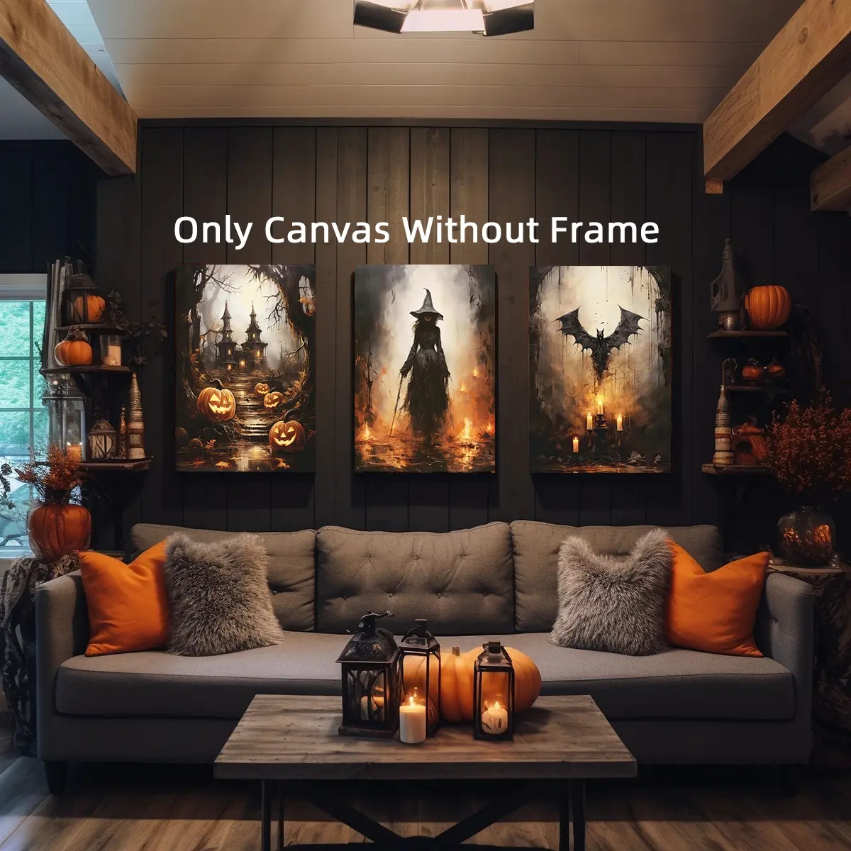 3Pcs/Set Unframed Dark Haunting Castle Spooky Witchy Artistic Canvas Poster, Halloween Wall Art, Waterproof Canvas Wall Art, Halloween Wall Decor Pictures for Living Room, Bedroom, Dining Room, Office, Bathroom, Home And Dormitory Decoration