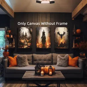 3Pcs/Set Unframed Dark Haunting Castle Spooky Witchy Canvas Poster, Halloween Wall Art, Waterproof Canvas Wall Art, Halloween Wall Decor Pictures for Living Room, Bedroom, Dining Room, Office, Bathroom, Home And Dormitory Decoration