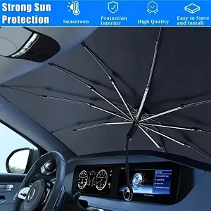 Foldable Car Windshield Sun Shade Umbrella, Heat & UV Block Car Front Window Sun Protector, Universal Fit for Cars, SUVs, Trucks & Vans, Easy Install & Foldable Sun Shade for Car Interior Protection & Temperature Control, Car Sunshade