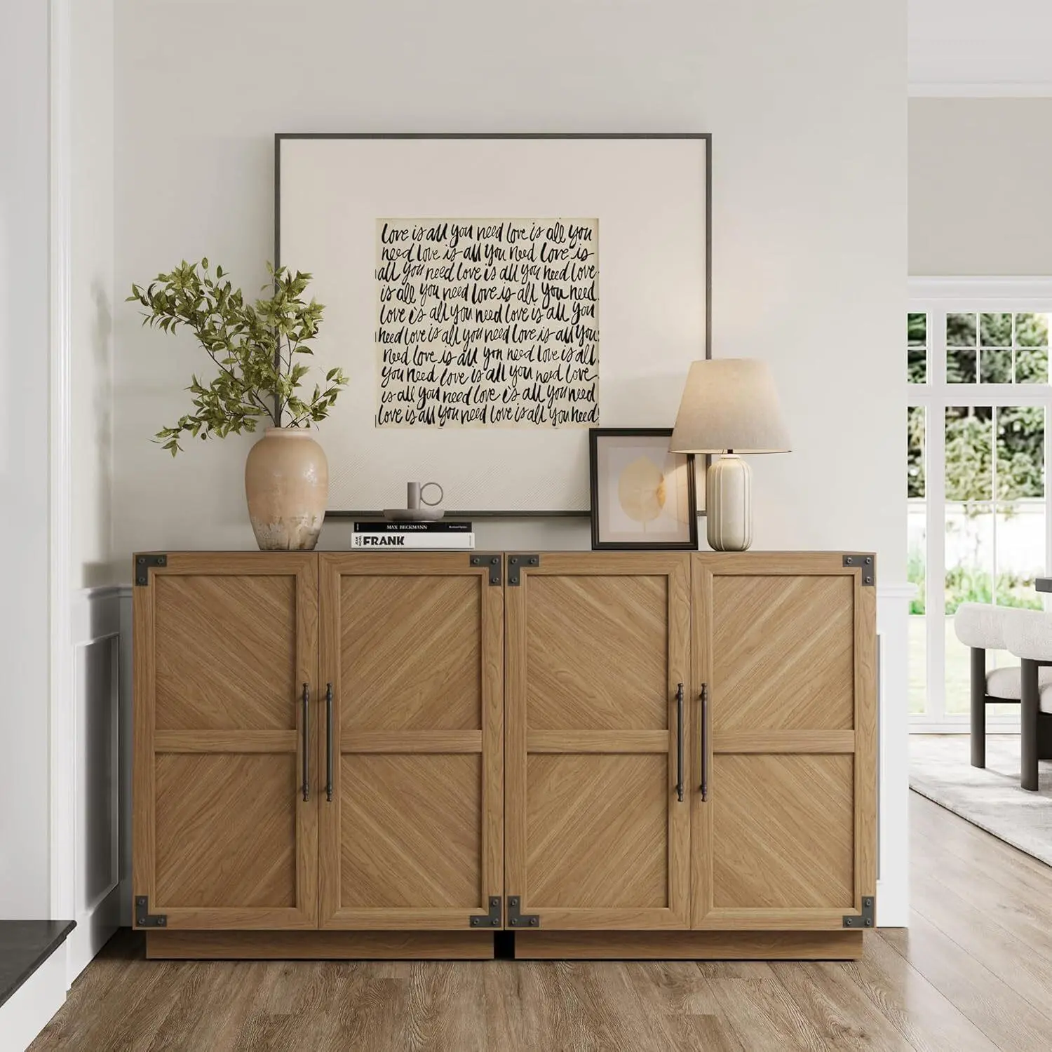 Gaomon Freestanding Modern Farmhouse Oak Finish Sideboard Buffet Cabinet - Space-Saving Credenza Furniture with Doors, Adjustable Shelves, Fluted Details for Kitchen Storage, Coffee Bar Use