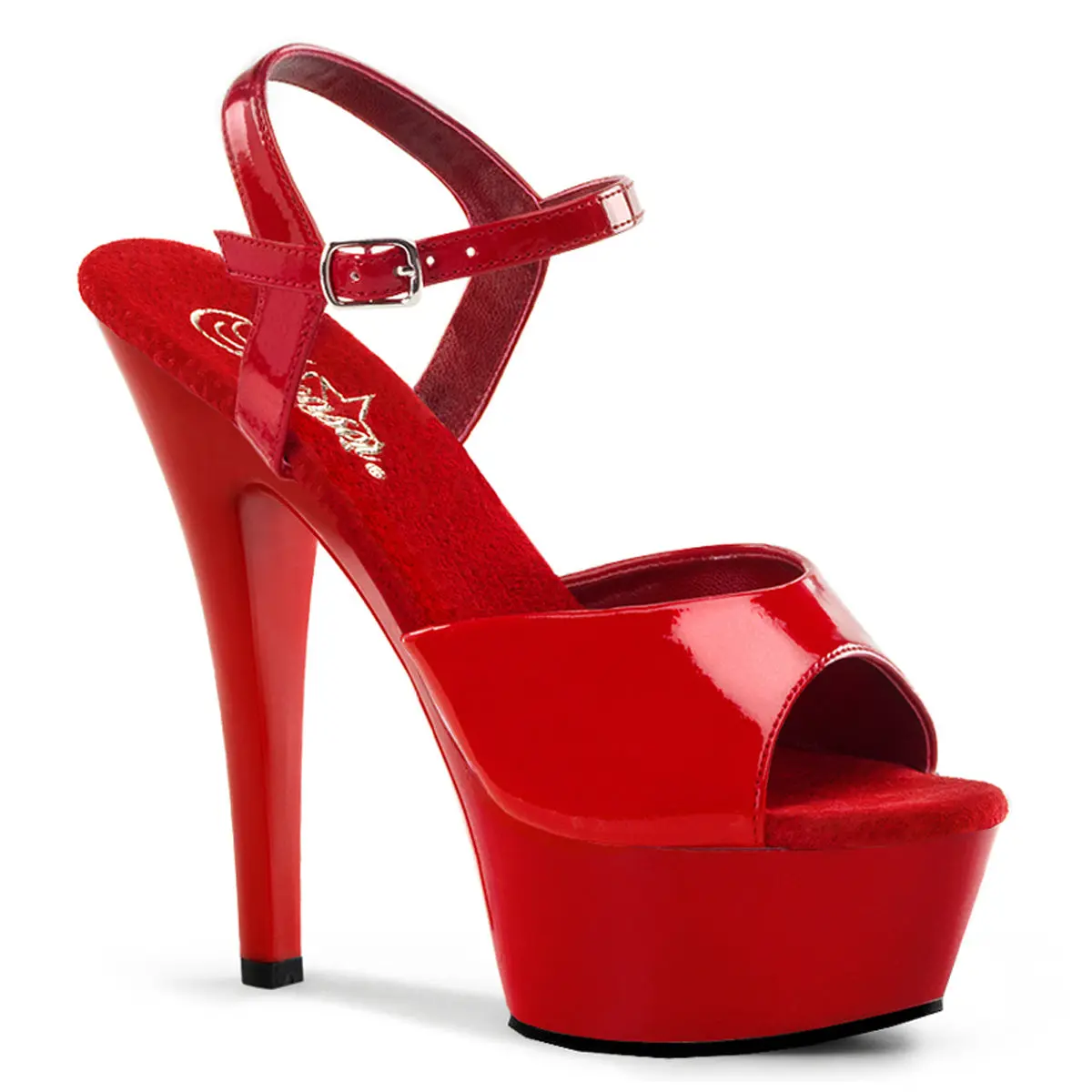 Pleaser Kiss-209 Women's Red Platform Sandals, 6" Peep Toe with Ankle Strap - Statement Shoes, Fashion Apparel Pleaser Heels, High Heels, Heeled Footwear, Elegant, Night Out, Platform Sole, 1 3/4-Inch Platform