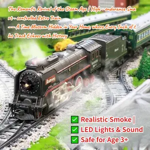 Vintage Steam Train Kit | 3D Hands-On Smoke Control & Realistic Tracks | STEM Toy for Kids & Collectors  Real Choo-Choo Whistle + LED Light Show | NO Remote Needed for Sensory Play! water spray kid gift year boys girl Retro rc cars