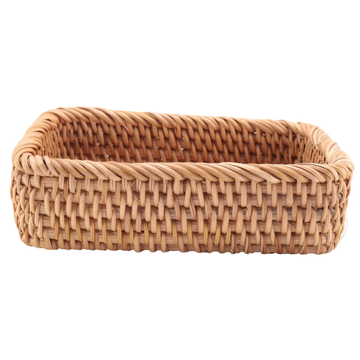 Hand-Woven Rectangular Rattan Wicker Fruit Basket - Multi-Purpose Storage Box for Tea, Snacks, Bread, Picnic, Cosmetics - Small Household Kitchen Organizer