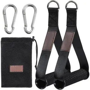 Heavy Duty Exercise Handles Gym  Machine Attachments Durable D Rings Handles Resistance Bands Handles Stirrup Handle Fitness Grip Nylon Strap Solid ABS Cores with Carabiners Set of 2