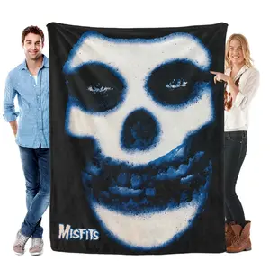 Misfits Blue Spray Paint Skull Flannel Blanket Vintage Punk Rock Band Throw with Iconic Blue & White Skull Design – Ultra-Soft, Cozy, and Perfect for Punk Fans, Bedroom Decor, and Gifting, Ideal for Year-Round Snuggling.
