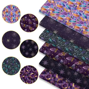 6pcs Celestial Boho Fabric Bundles, 45cm*50cm/17.72in*19.69in Repeating Mystic Starry Sky Pattern Fabric Squares for Quilting, Patchwork DIY Sewing Material for Bedding, Tablecloth, Bags, Headbands, Pillowcases