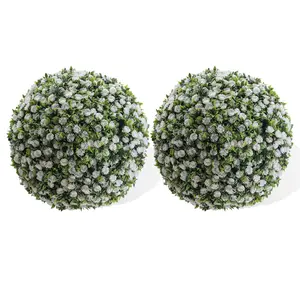 Garvee Set of 2 Decorative Spheres, 43.2 cm Diameter, Artificial Topiary Balls for Indoor and Outdoor Use, Ideal for Patio, Garden, Weddings, and Home Decor, White Color