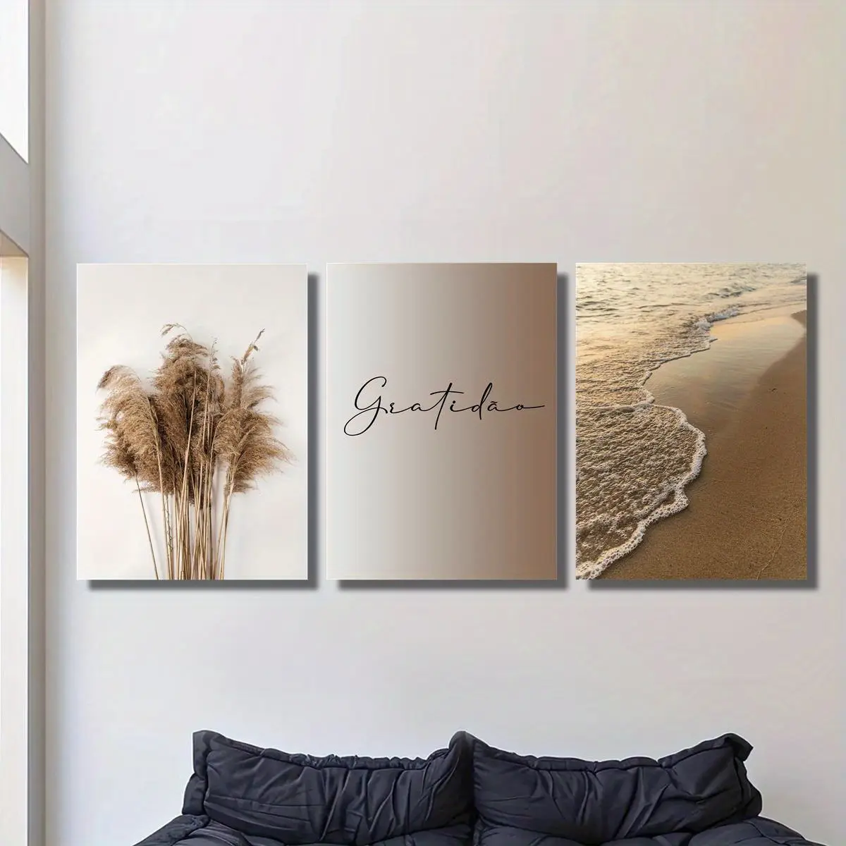 3pcs 2D Wood Frame Canvas Prints - 12"x16" Multi-Size Framed Art, Plain Eco-Friendly UV-Resistant Vintage Plant Decorative Artwork, Beige Bohemian Aesthetic Hanging Wall Display, Brown-Toned Living Room Decor, Holiday Gift