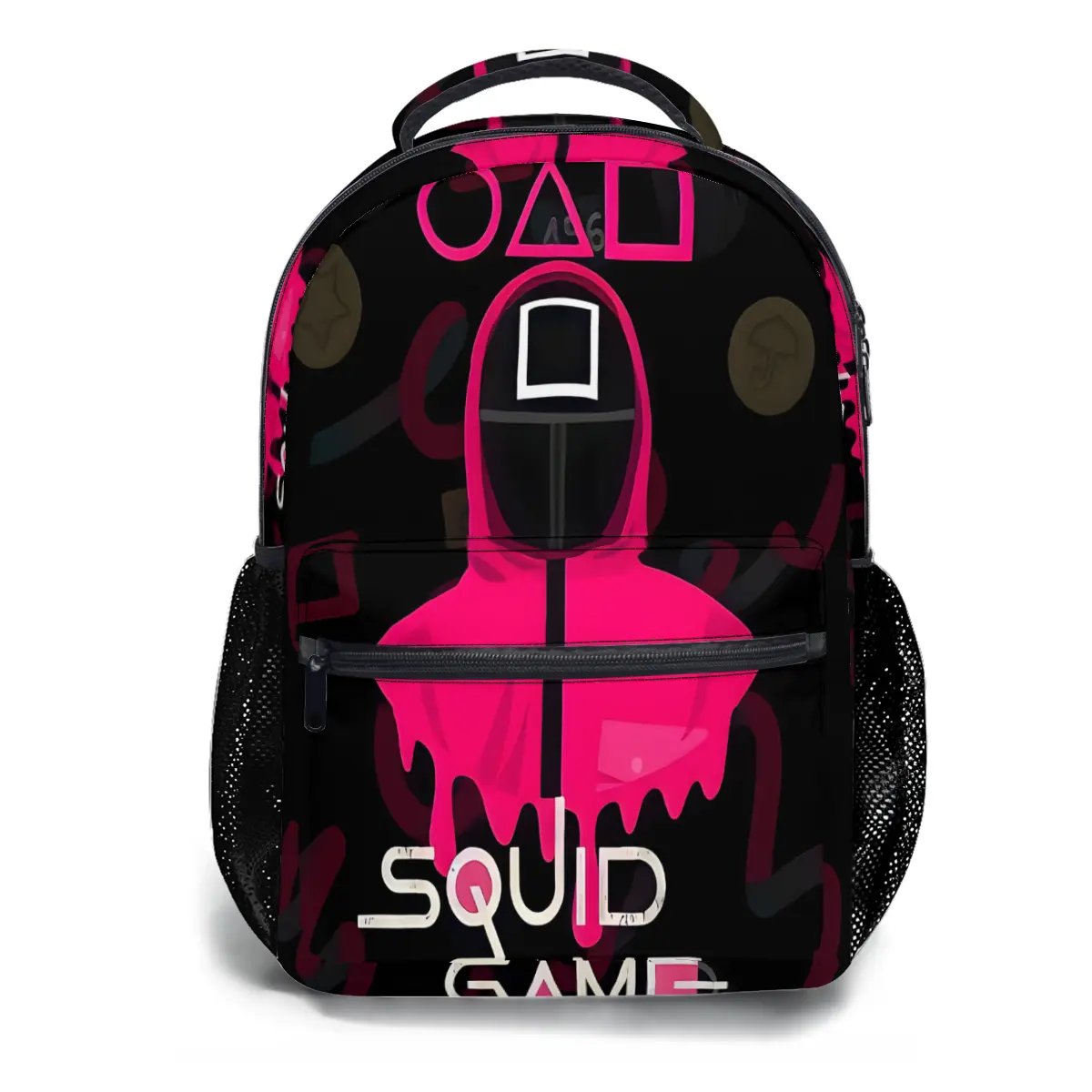 17" Squid Game Full-Print Backpack - Waterproof & Machine-Washable with Reinforced Base, Padded Adjustable Straps, 4-Pocket Storage for Tech, Essentials & Outdoor Gear