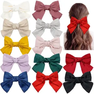 12 Pack Large Satin Hair Bows, Big Knot French Hair Bows, Hair Clips, Bun Hair Ties, Ponytail Holders, Hair Accessories for Women and Girls