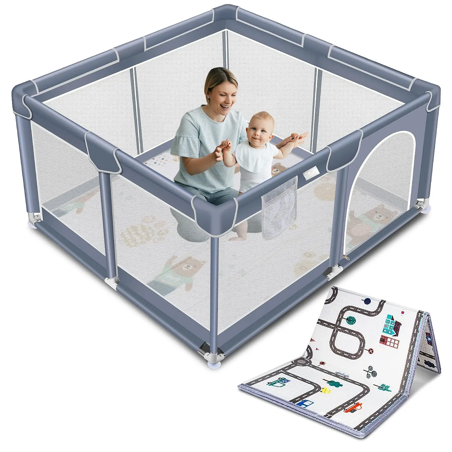Baby Playpen with Anti-Slip Mat for Indoor&Outdoor Playard Kids Activity Center with Gate, Portable Fence Area for Babies and Toddlers playpen Summer Sale