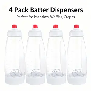 4 Pack Pancake Batter Dispenser Bottle with Blender Squeezes Pancake Batters Mixer Kitchen Shaker Batter Bottle Pancakes Pourer Baking Tool for Waffle Cake Cupcake Sauces Syrup Muffins Breakfast Stock Up Value Pack Valentine's Day gift
