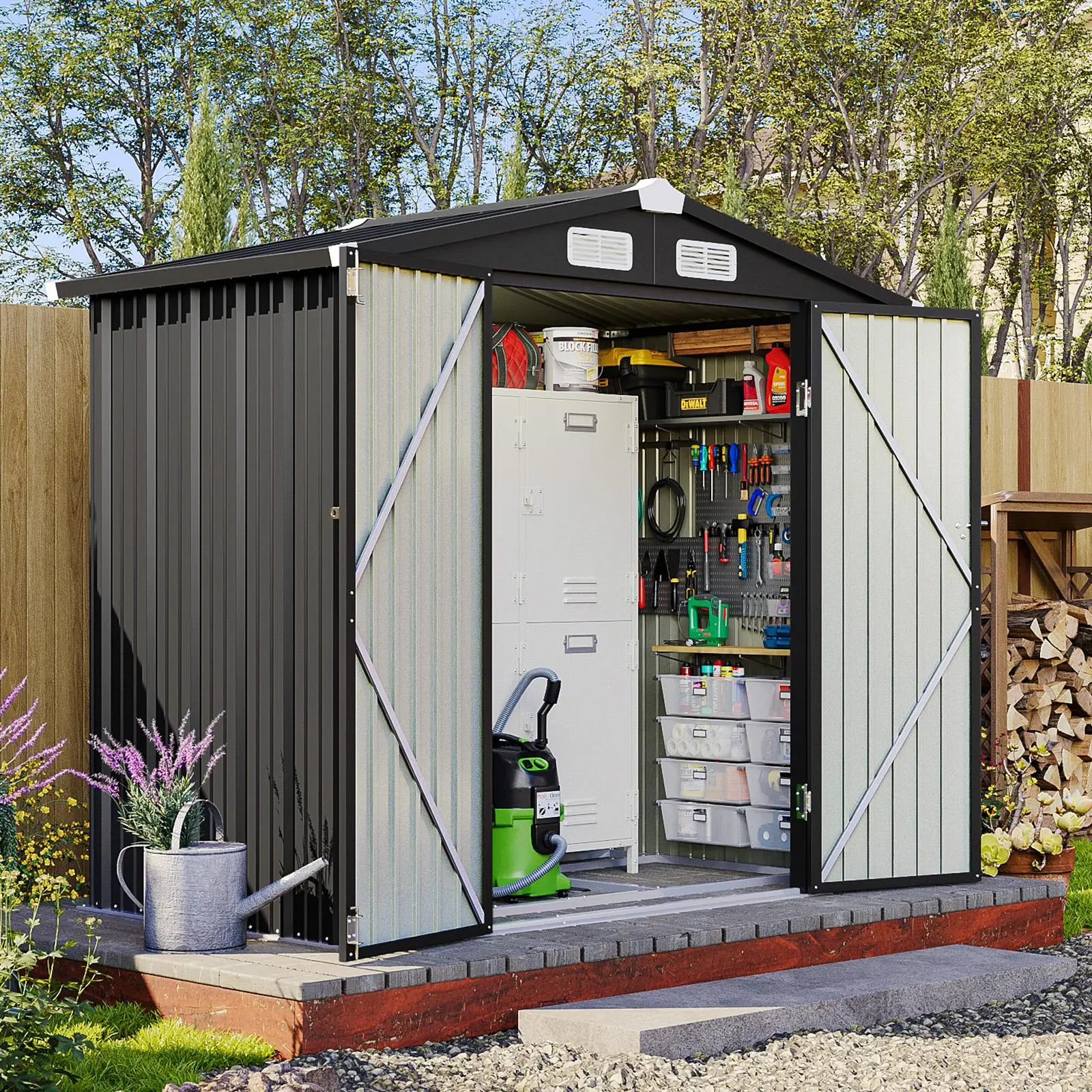 Aoxun Metal Outdoor Storage Shed - Sloping Roof, Lockable Door, Weather-Resistant Patio Backyard Organizer for Tools, Lawn Care Equipment & Accessories, Storage Organization
