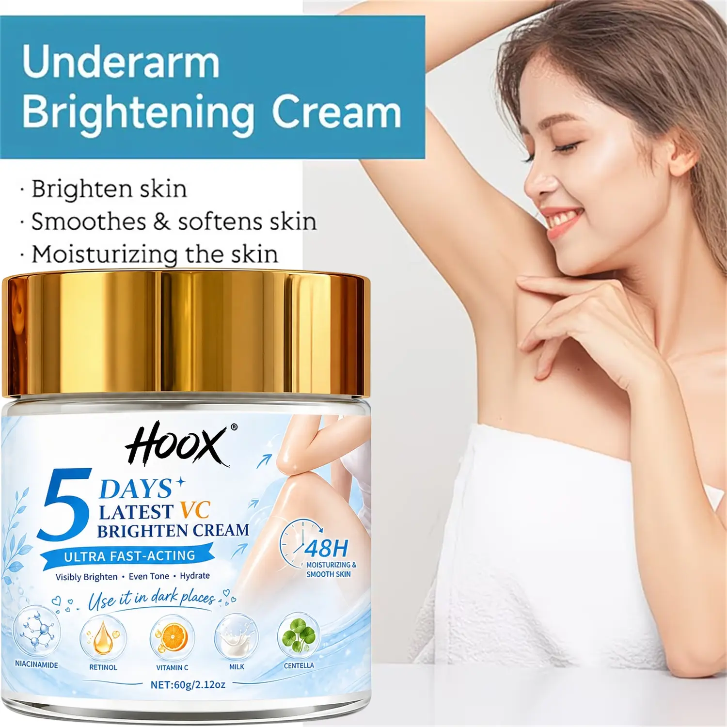 5Days Vitamin C Brightening Cream—Effectively Reduces the Look of Underarm Dark Spots, Brightens Full-Body Skin for a Smoother, More Radiant Glow; Suitable for Underarms, Hands, Knees, Back of Neck, Face, and More Areas