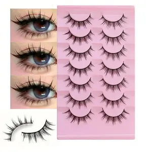 Fluffy False Eyelashes, 7 Pairs Wispy Natural Curling Eye Makeup Strip Lashes, Full Volumized False Eyelashes