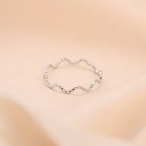 Dainty 925 Sterling Silver 1mm Hammered/Wavy Band Ring for Women, Cute Minimalist Stackable Jewelry Gift for Her