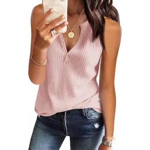 Tankaneo Womens Tank Tops V Neck Waffle Knit Summer Casual Sleeveless Loose Tee Shirts