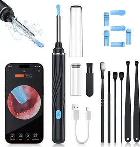 Ear Wax Removal Tool Camera, Ear Cleaner with Camera, 1080P HD Ear Camera and 6 LED Light, Ear Wax Removal Kit with 6 Ear Pick, 6 Pcs Ear Set, Ear Camera Wax Removal for iOS & Android, Black