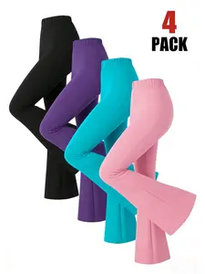 4-Pack Girls' Bottoms, Bell-Bottom Long Pants, Casual Wear Suitable for Various, Comfort Fabric, All-Season Use