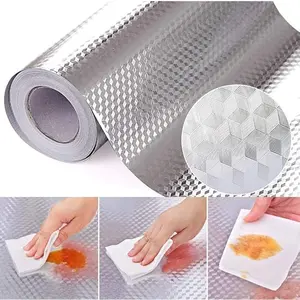 Kitchen Backsplash Stickers,15.7X196.9 inch, Self Adhesive Drawer Liner Peel and Stick Foil Wallpaper Cabinets Shelf Sticker (0.4M5M, Cube Texture-Silver)