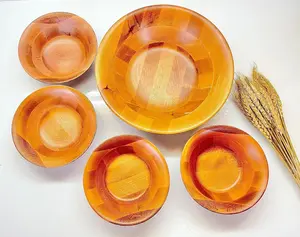 Vintage Rustic Walnut Wood Dinnerware Salad Bowl