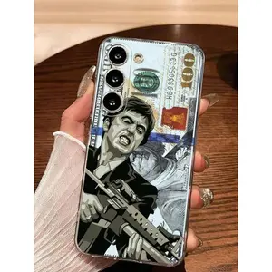 1 Pc Creative Gun & Currency Design Transparent Soft Protective Phone Case, Compatible With Samsung Galaxy A04e/12/A13/A14/A34/A50/A52/A53/A54/S21/S22/S23/S24/S25/S25 Ultra Waterproof Shockproof Anti-Fall Scratch Resistant
