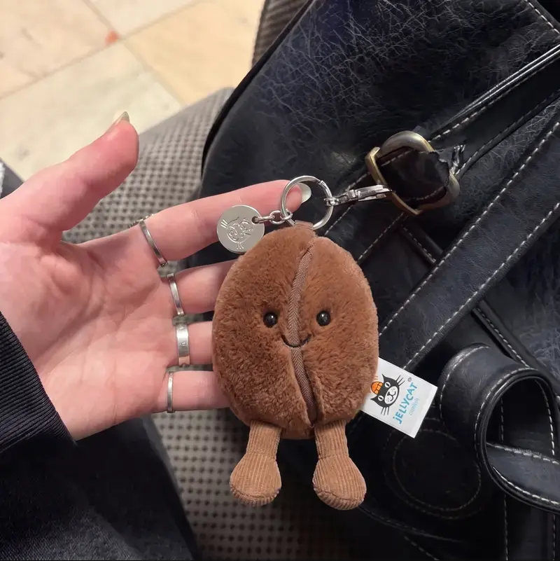 Jellycat Coffee Bean Plush Keychain – Cute Mini Stuffed Animal Keyring, Soft Bag Charm, Birthday Gift for Kids & Collectors