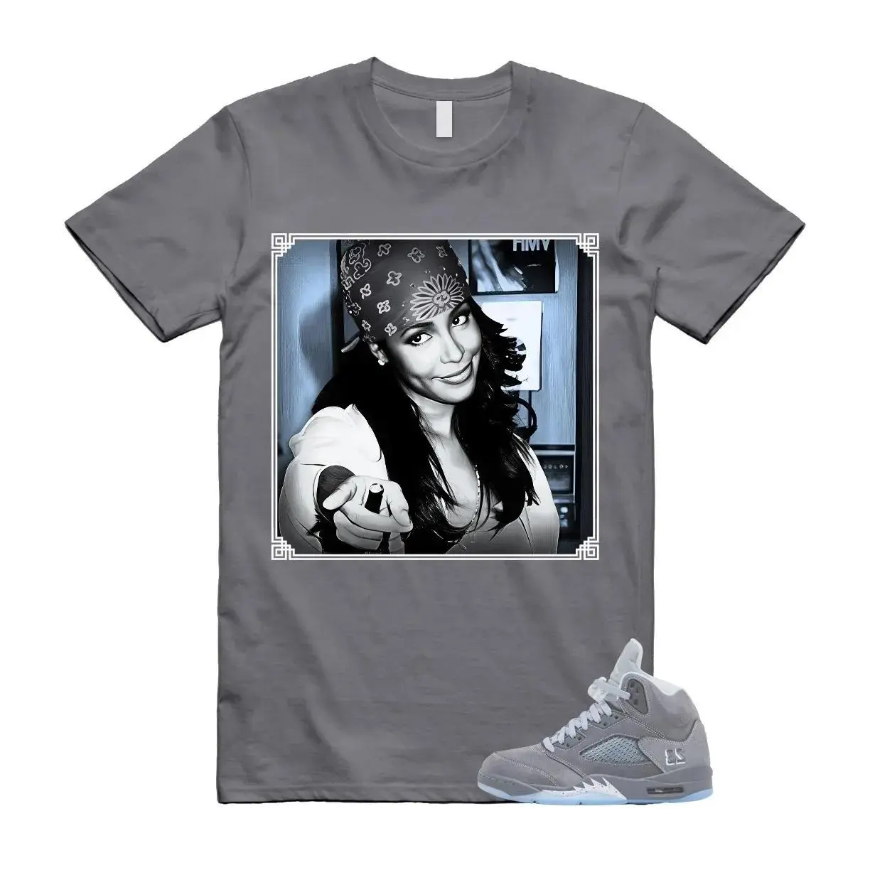 AJ5 Wolf Grey Matching Shirt, Aaliyah Meme Graphic Tee, Rap HipHop Unisex T-Shirt, Gift For Women and Men, Best Gift