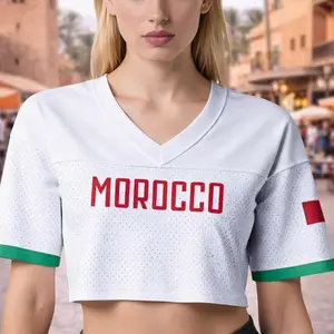 Custom Morocco Inspired Crop Top Jersey, Personalized Name Number Sport,Moroccan Flag Colors Aesthetic White Summer JERSEY,Women Streetwear