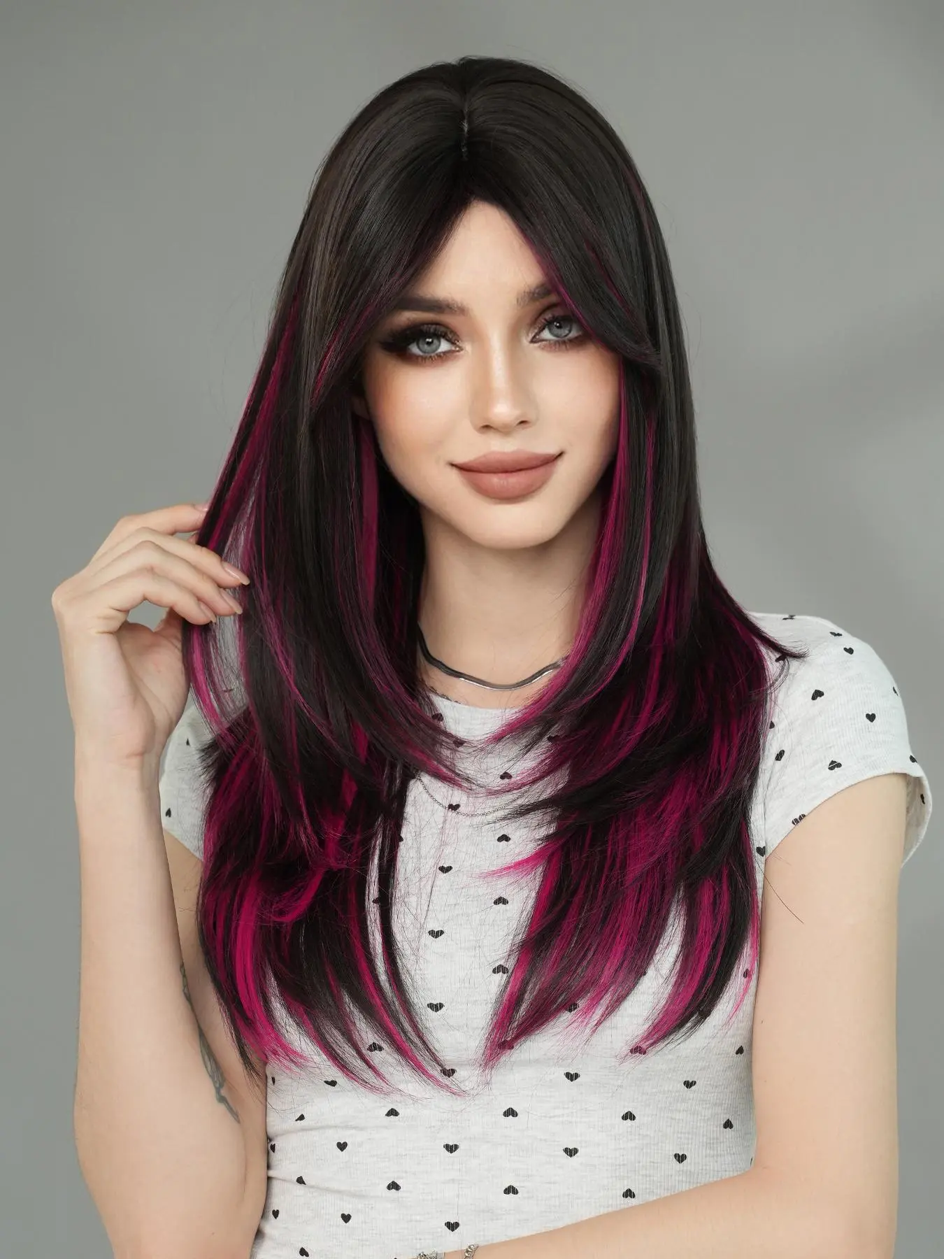 24 Inch Long Straight Wigs for Women, Gorgeous Fluffy Wigs with Curtain Bangs, Fashion Fluffy Wigs, Synthetic Heat-resistant Fiber Fake Hair for Daily Wear, Synthetic Material Wigs