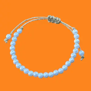 Adjustable String Bracelet with White Faux Pearl Beads and Natural Hemp Cord