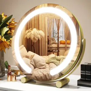 New 12 Inch Gold Glam Vanity Mirror with LED Lights - Smart Touch Control 3 Color Dimming Large Portable Tabletop Mirror 360° Swivel Base Makeup Cosmetic
