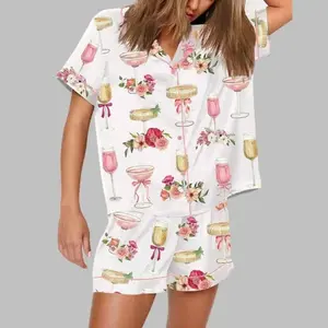 Valentine Petals and Prosecco Watercolor Pajama Set