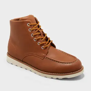 Men's Niles Mock Toe Boots - Goodfellow & Co Cognac 11: Faux Leather, Lace Up, Cushioned Insole
