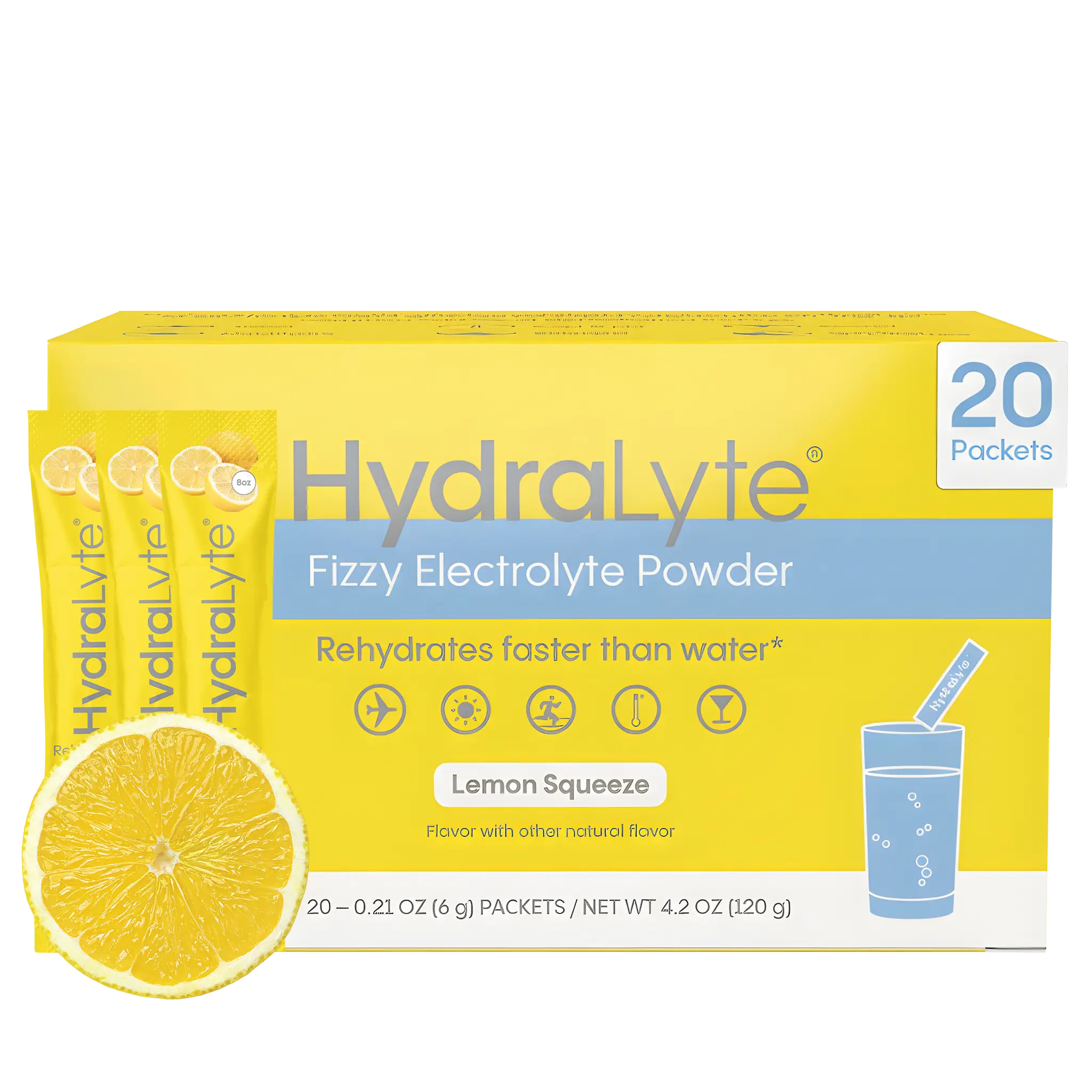 HydraLyte x Shay Mitchell Electrolyte Powder Sticks – Low Sugar Hydration Powder For Rapid Rehydration - Lightly Sparkling | Lemon Squeeze (16 oz)