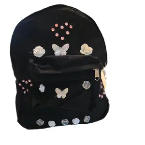 Synthetic Casual Backpack - Black Design with Butterfly and Flower Embellishments, Ideal for Everyday Use