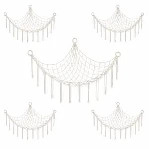Boho Macrame Wall Hammock Organizer, Cotton Rope Hanging Storage Net for Bedroom, Dorm, Closet & Laundry Room, Metal Screw Hooks Included Hangers Cordless Travel Vacuum Bag Set