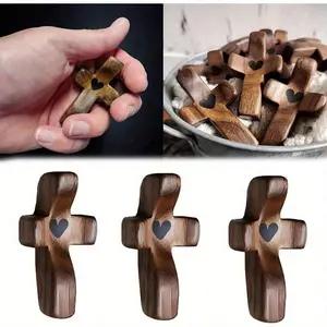 3pc Handmade Walnut Wood Palm Cross Ornament, 3D Cross Decoration, Decorative Handcrafted Item, Ideal Gift for Religious Occasions, Religious Decorations