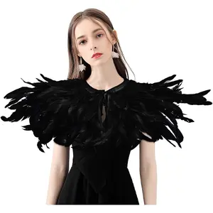 HOMELEX Black Witch Feather Collar Crow Shawl Costume Halloween Swan Wings Accessories Cape for Women
