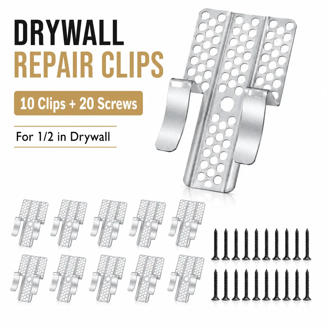 Easy-to-Mount 1/2-Inch Drywall Clips,Drywall Fix Tools, Practical Wall Hole Repair Set for Drywall, Solid Metal Reinforced Clips with Screws for Home Remodeling,fathersdaygift