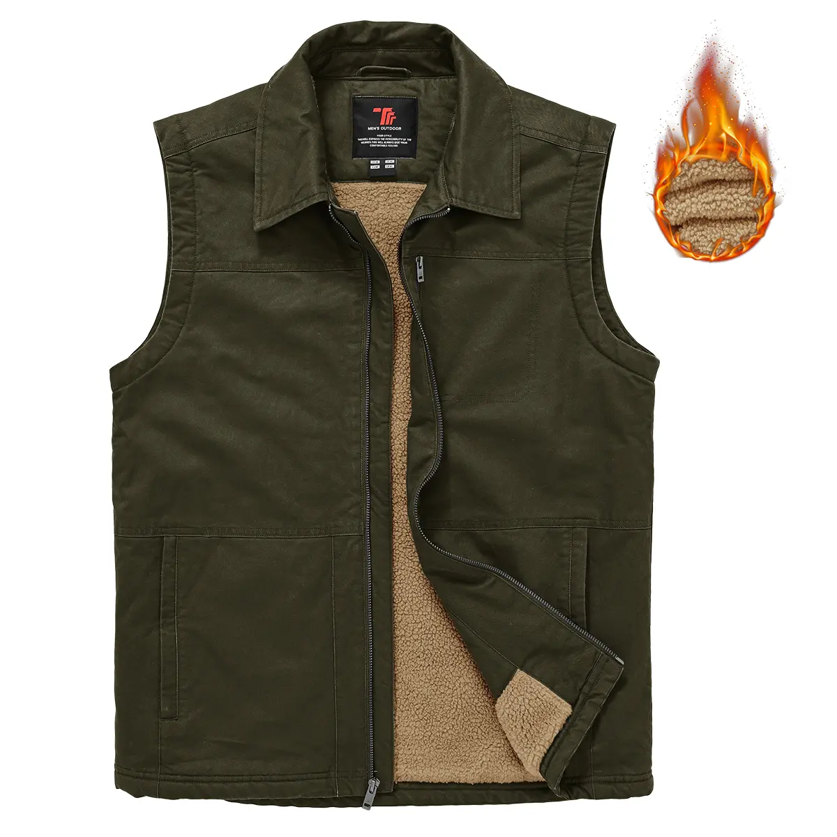 GOPUNE Men's Winter Fleece Work Warm Vest Casual Outdoor Cotton Jackets Menswear Tops Sleeveless