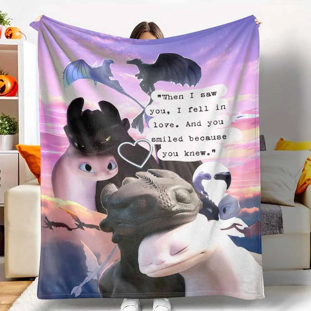 Dragon Romance Flannel Cozy Blanket Throw - Romantic Dragons & Fantasy Sky Love Print, Breathable Soft Fuzzy, Lightweight, Wrinkle Resistant, Multi-Size Decorative Blanket, for Bedroom Sofa, Anniversary Gift, TikTok Shop Spring Glow Up, Fantasy Theme