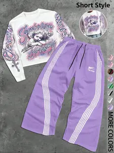 Men's Angel Print Hoodie & Jogger Pants Set, Matching, Casual Streetwear Style, Fall Winter Fashion, Fitted Design, Trendy and Versatile